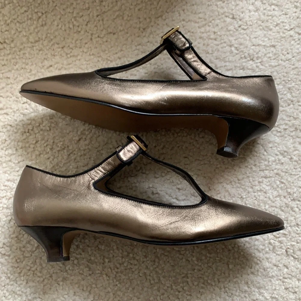 MARNI “Dorsey” T-strap kitten heel metallic leather shoes - Picture 2 of 11